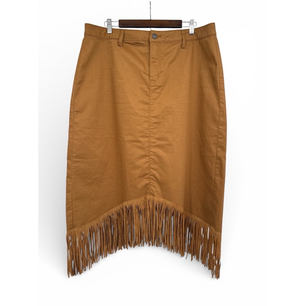 Cato Boho Fringe Skirt Women's 18W XL Brown Western Festival Midi NWOT‎ Cowgirl